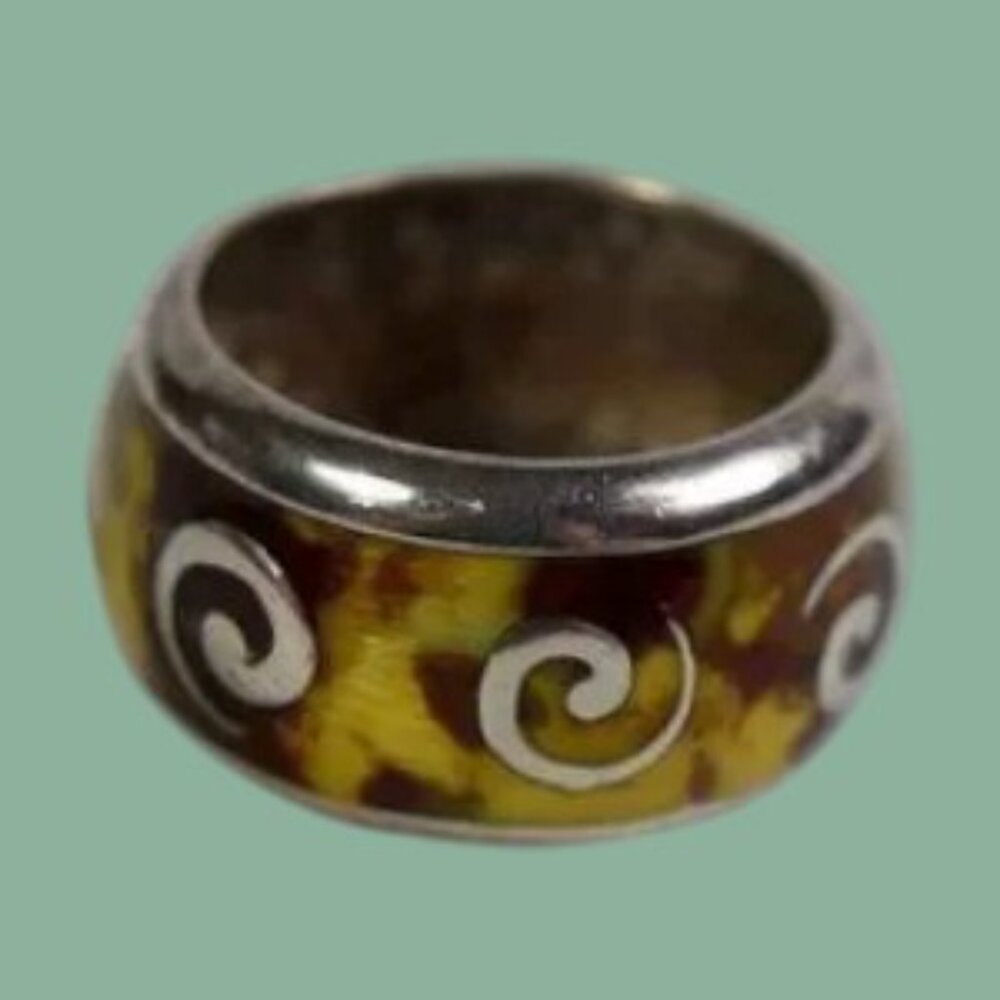 Vintage Flli Menegatti Sterling Silver Modernist Band Ring Swirl Circle Signed - Picture 4 of 5
